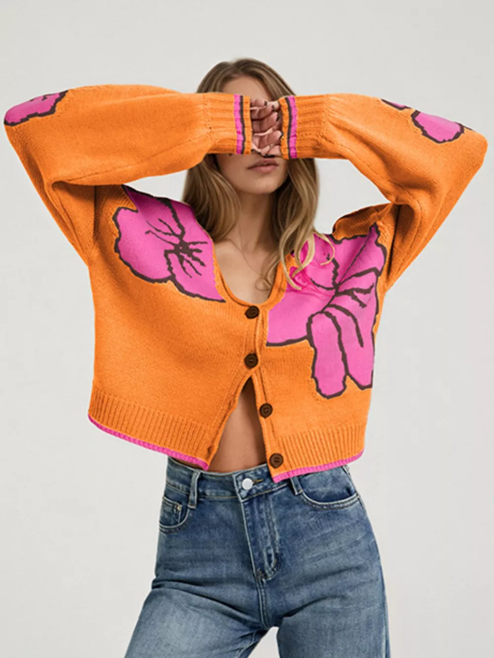 V-Neck Button-Down Knit Cardigan, image 7