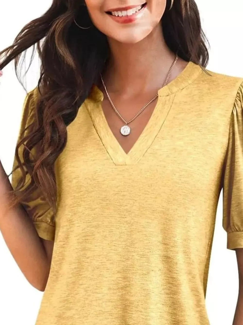 Puff Sleeve Notched Casual T-Shirt, image 26