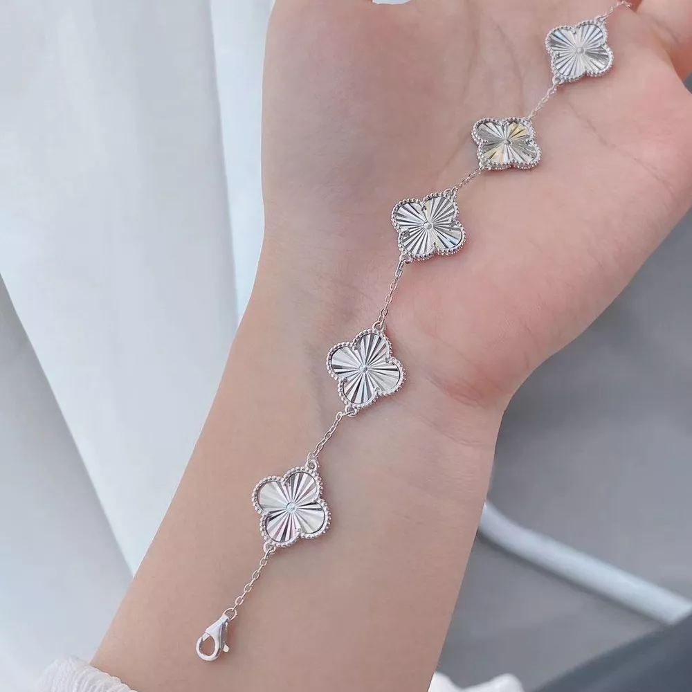 925 Sterling Silver Chain Four Leaf Clover Bracelet, image 9