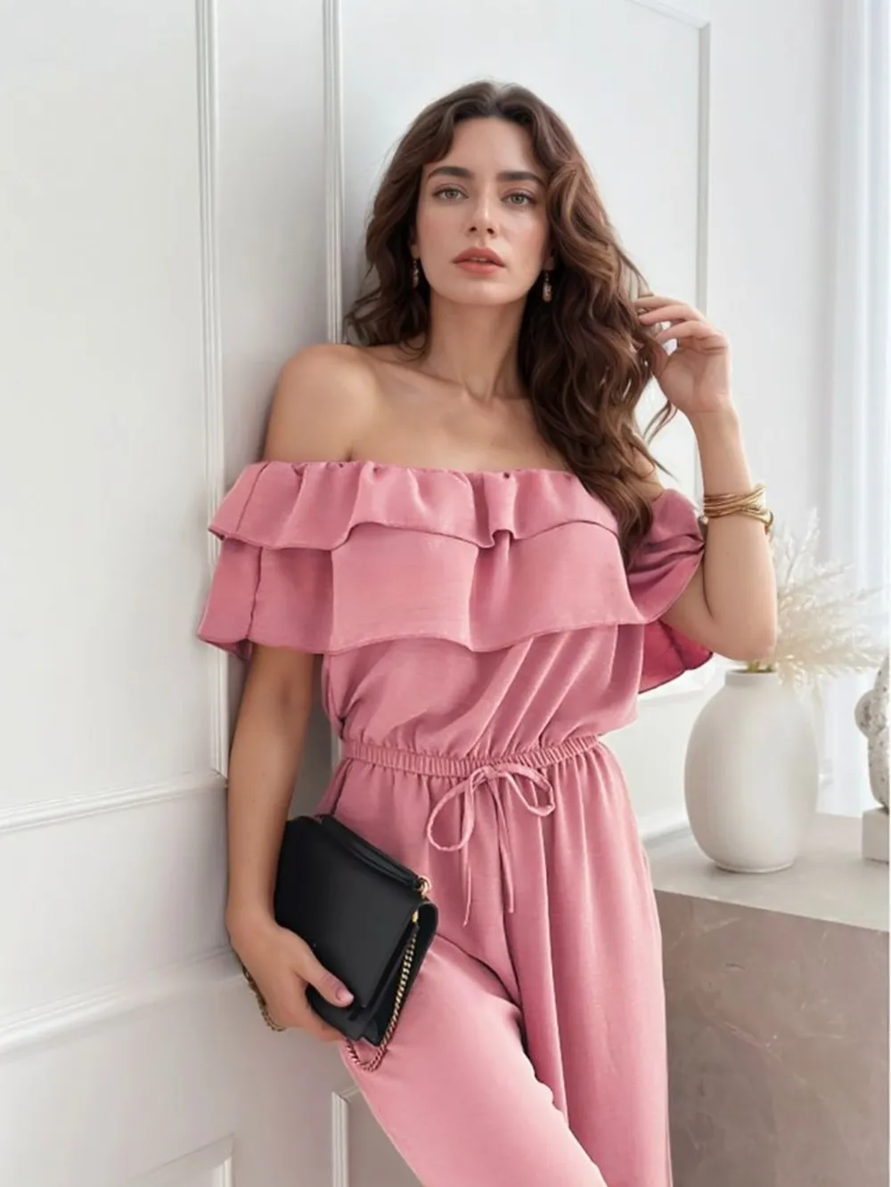 Ruffled Off Shoulder Wide Leg Jumpsuit, image 8