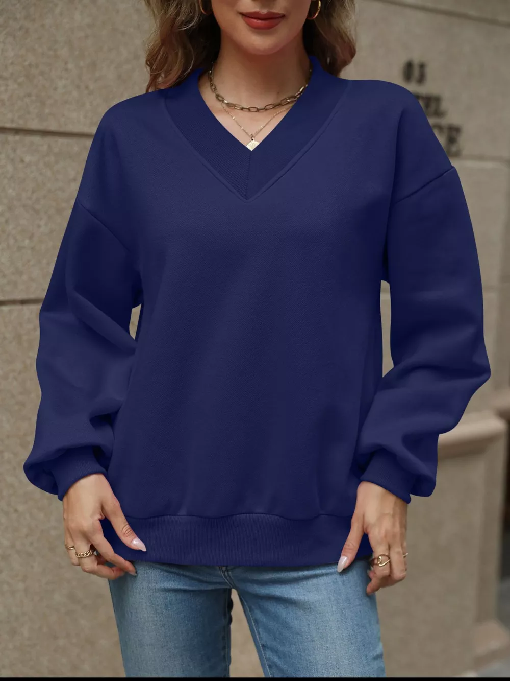 V-Neck Solid Color Casual Sweatshirt, image 28