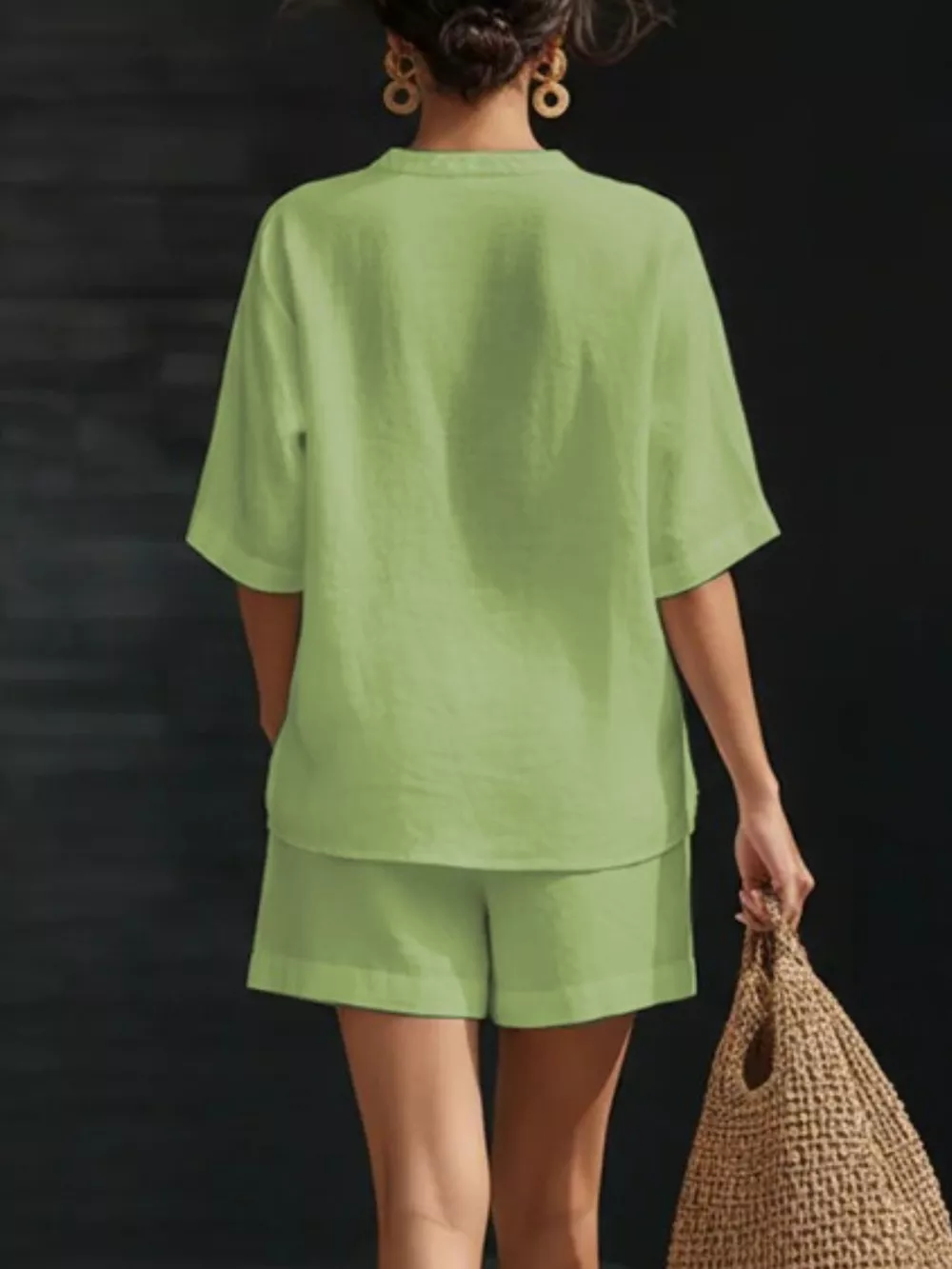 Notched Half Sleeve Top and Shorts Set, image 7