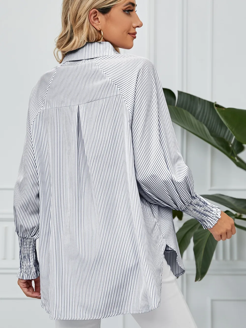 Striped Collared Neck Long Sleeve Shirt, image 5