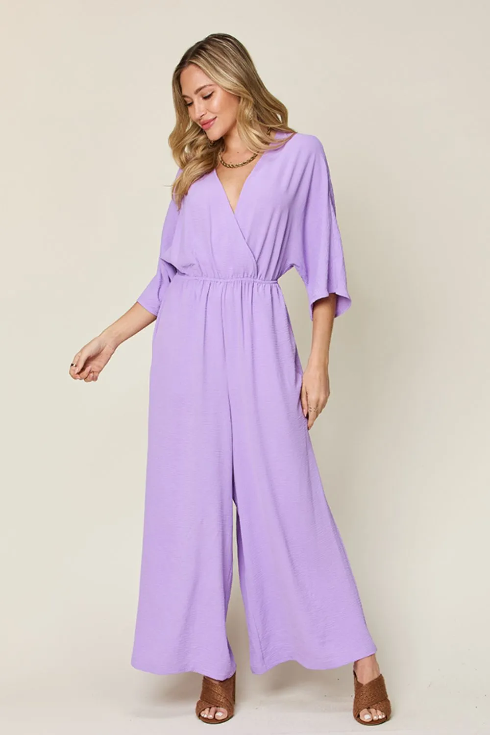 Full Size Surplice Wide Leg Jumpsuit with Pockets, image 16