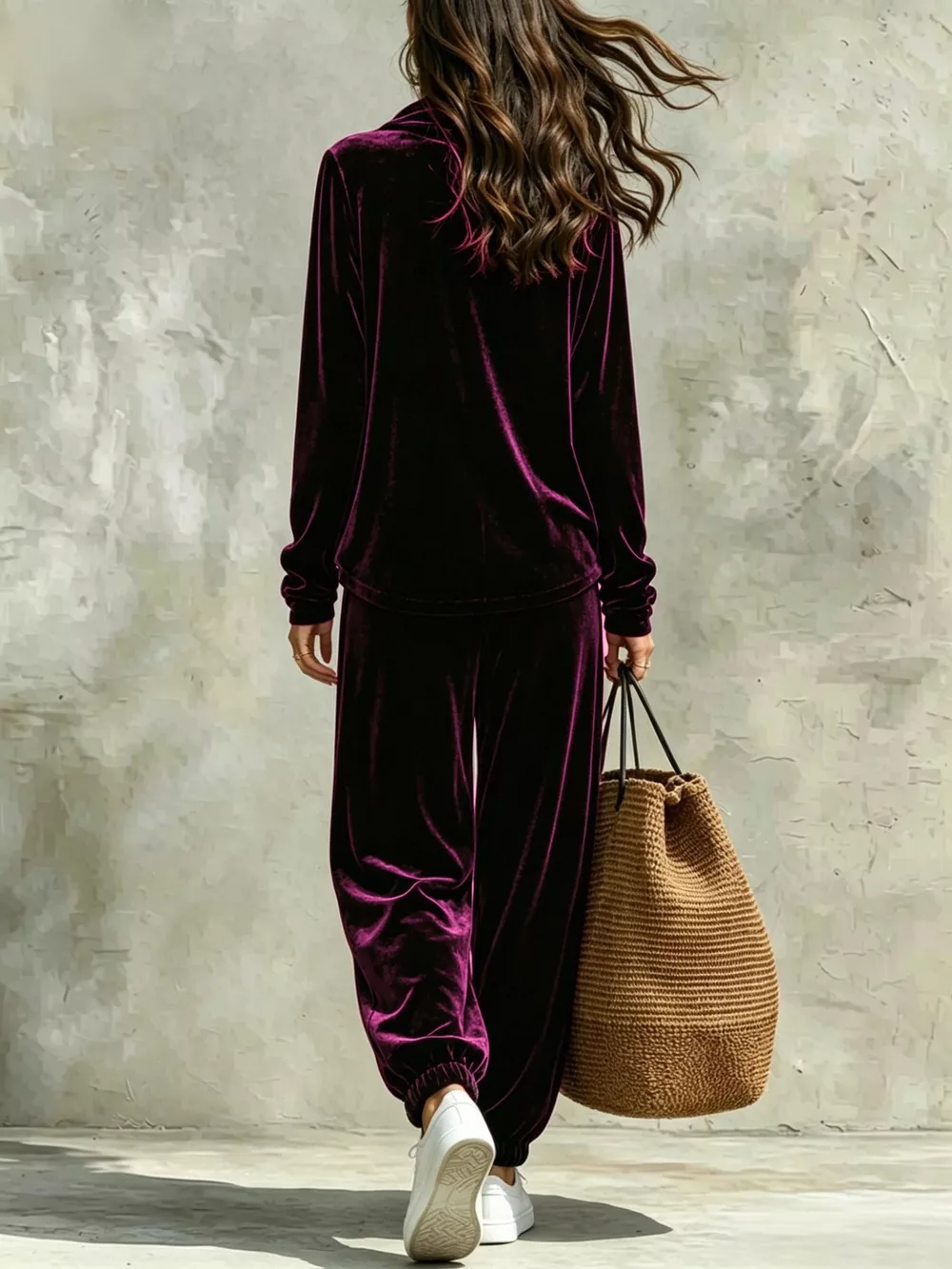 Full Size Velvet Cowl Neck Long Sleeve Top and Pants Set Plus Size, image 9