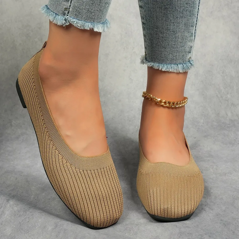 Knitted Square Toe Flat Slip-Ons, image 4