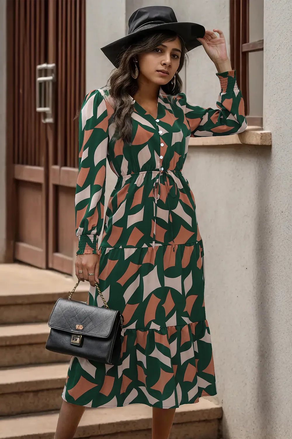 Printed Tied Pocketed Lantern Sleeve Dress, image 9