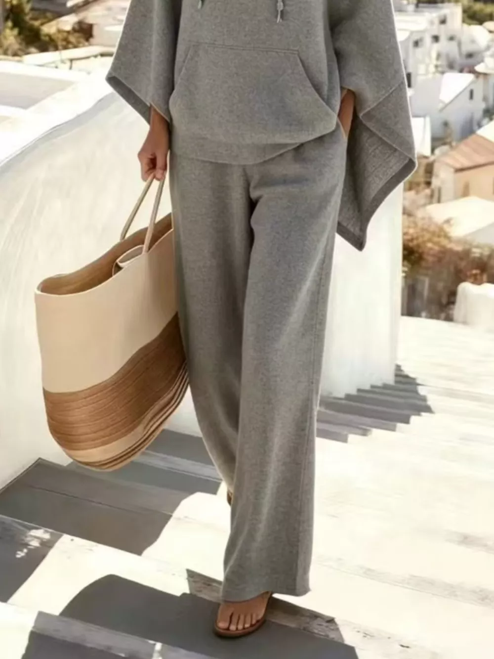 Hooded Poncho and Wide-Leg Pants Set, image 10