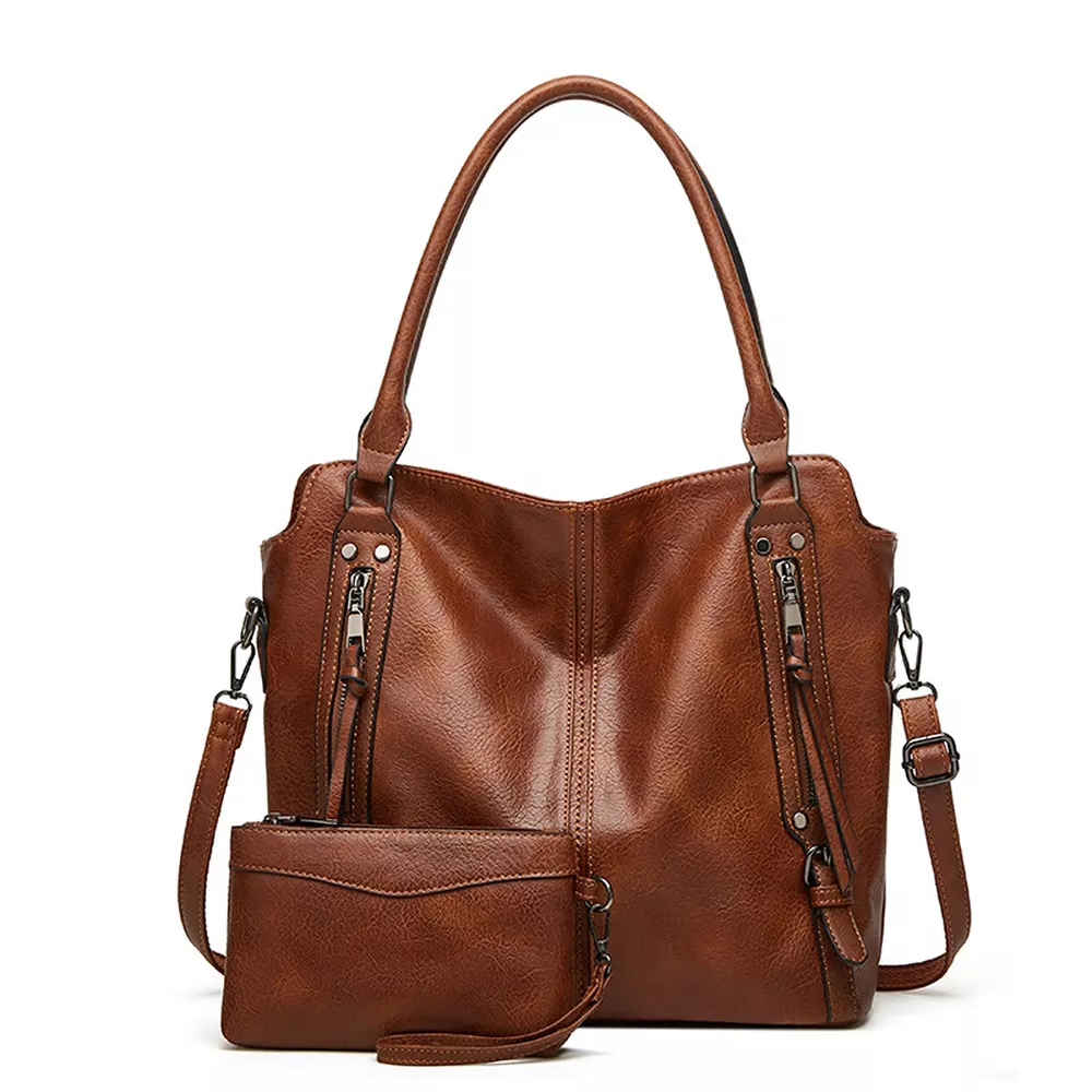 PU Leather Shoulder Bag and Pouch Set, image 3