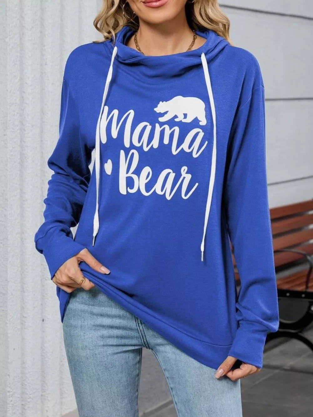 Contrast Letter Graphic Drawstring Long Sleeve Hoodie, image 6