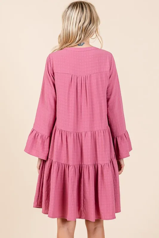 Tiered Notched Flare Sleeve Dress, image 5