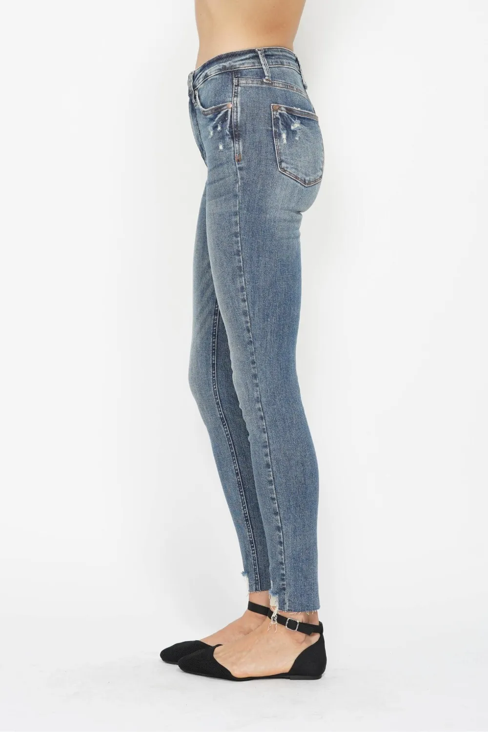 Full Size Tummy Control Vintage Wash Hem Destroy Skinny Jeans, image 7