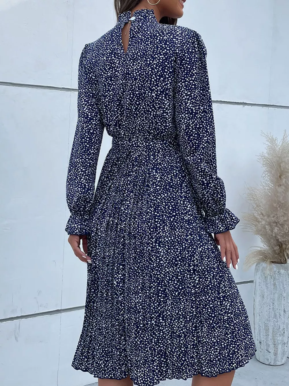 Animal Print Mock Neck Flounce Sleeve Dress, image 14