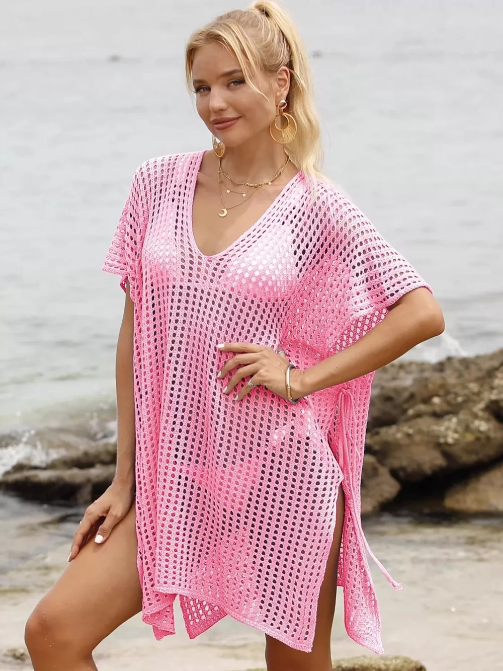 Openwork V-Neck Slit Cover-Up, image 24
