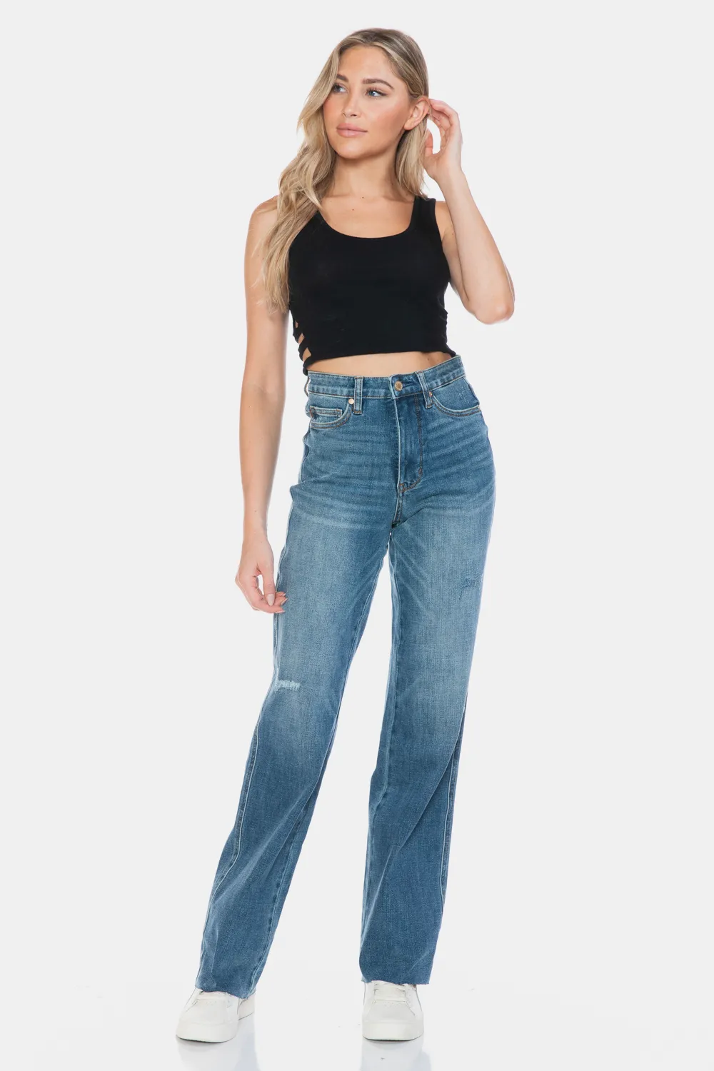 Full Size Tummy Control Cut Raw Hem Straight Jeans, image 8
