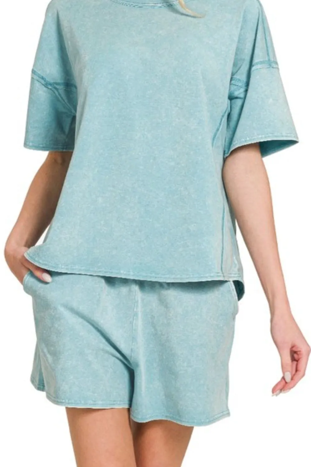 Acid Washed Short Sleeve Tee & Shorts Set, image 3