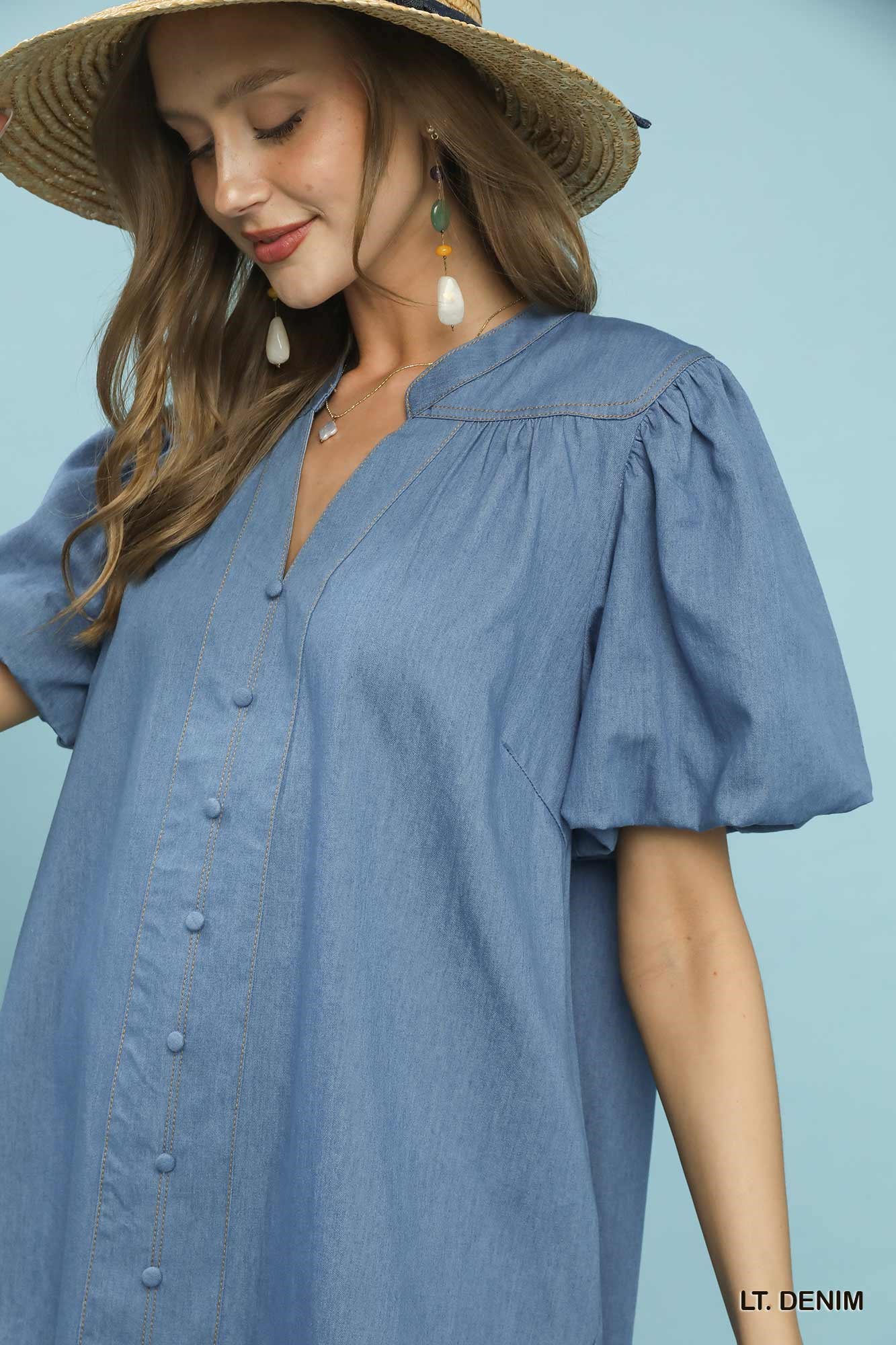 Chambray Puff Sleeve Dress, image 5