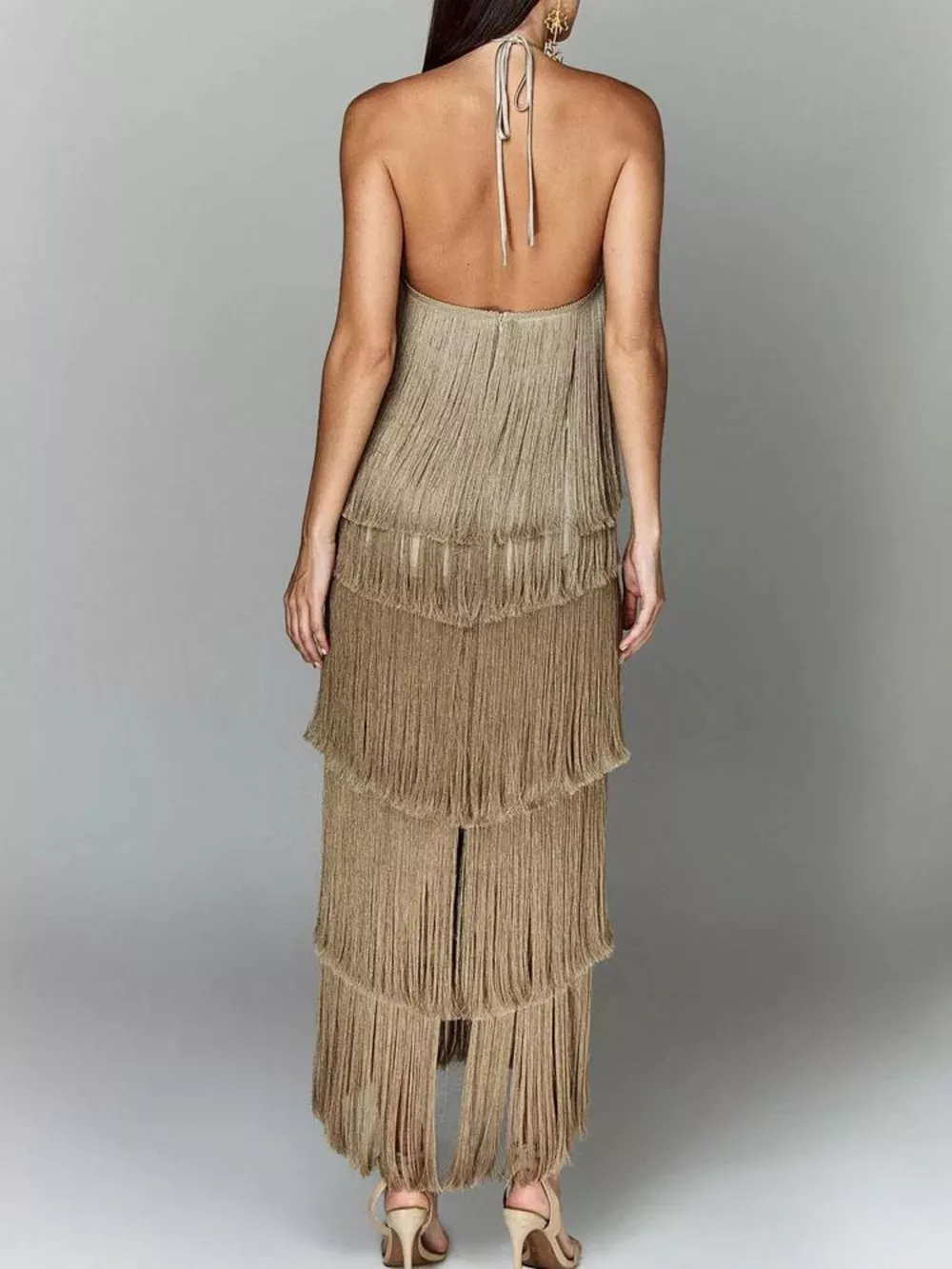 Fringe Halter Neck Maxi Dress, image 12