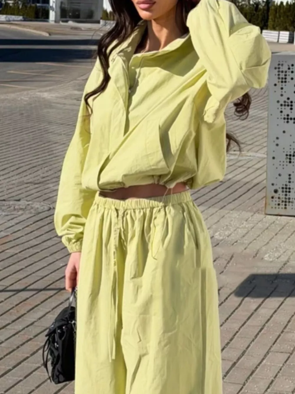 Drawstring Hem Crop Jacket and Wide-Leg Pant Set, image 9