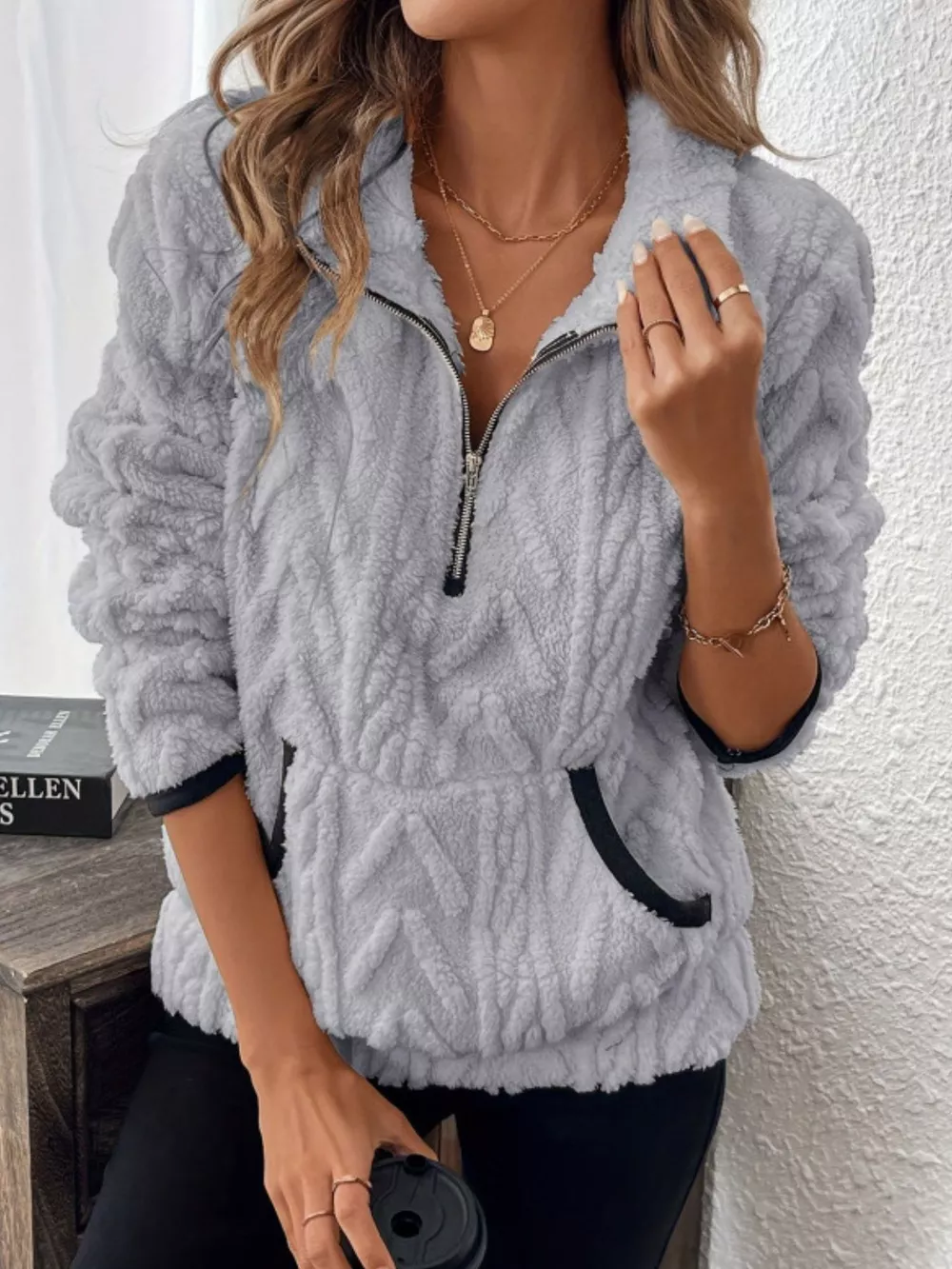 Full Size Sherpa Half Zip Sweatshirt Plus Size, image 21