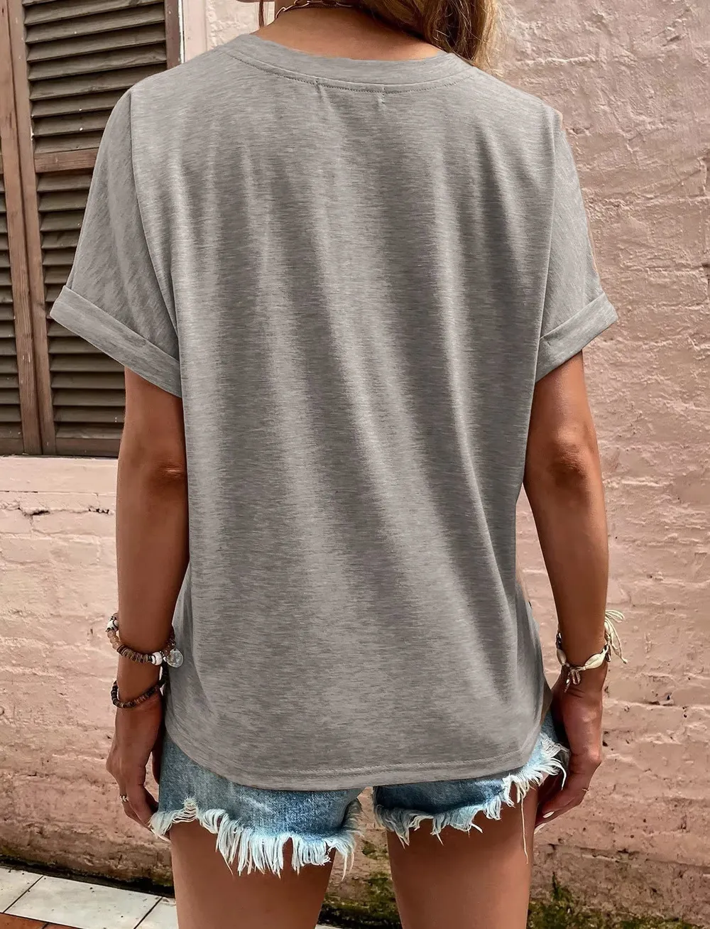 Full Size Notched Short Rolled Sleeve Top Plus Size, image 20