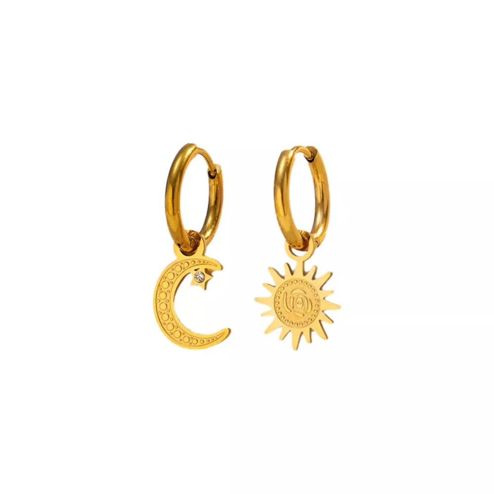 Sun and Moon Dangle Hoop Earrings, image 6
