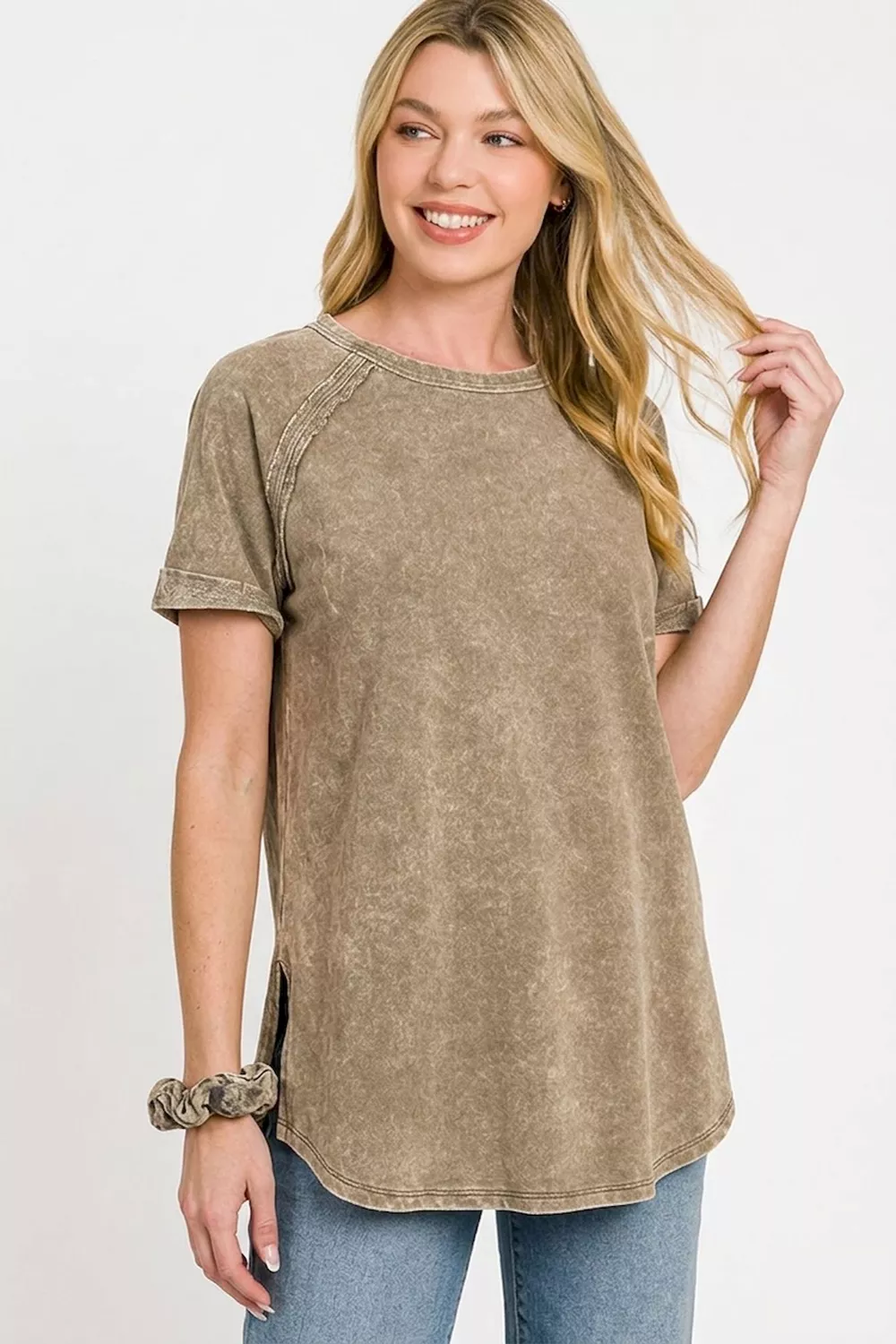 French Terry Washed Curved Hem Top, image 2