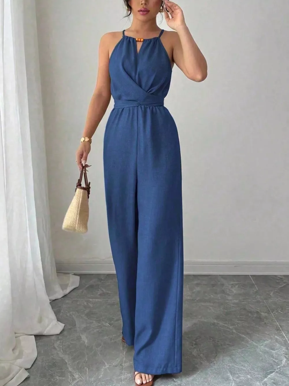 Sleeveless Tie Waist Wide-Leg Jumpsuit, image 9