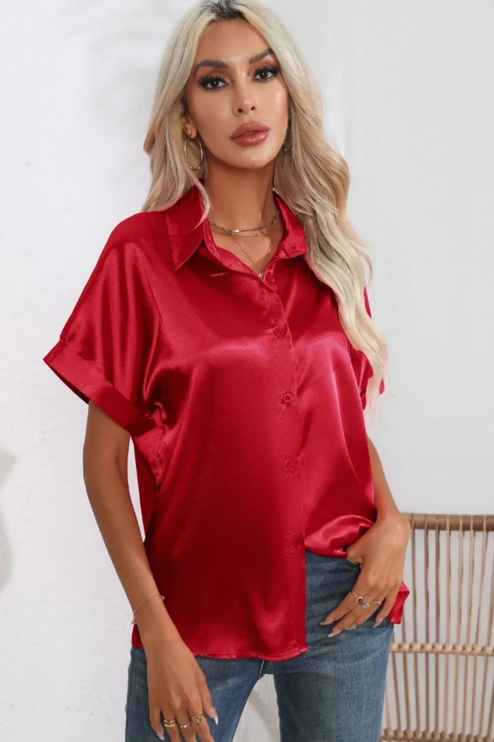 Collared Neck Short Sleeve Shirt, image 7