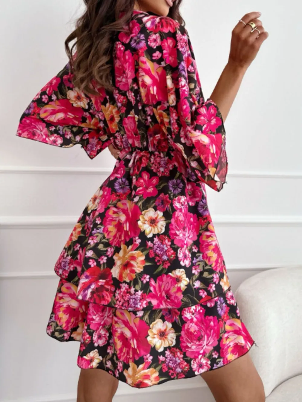 Floral Print V-Neck Ruffle Mini Dress, image 10