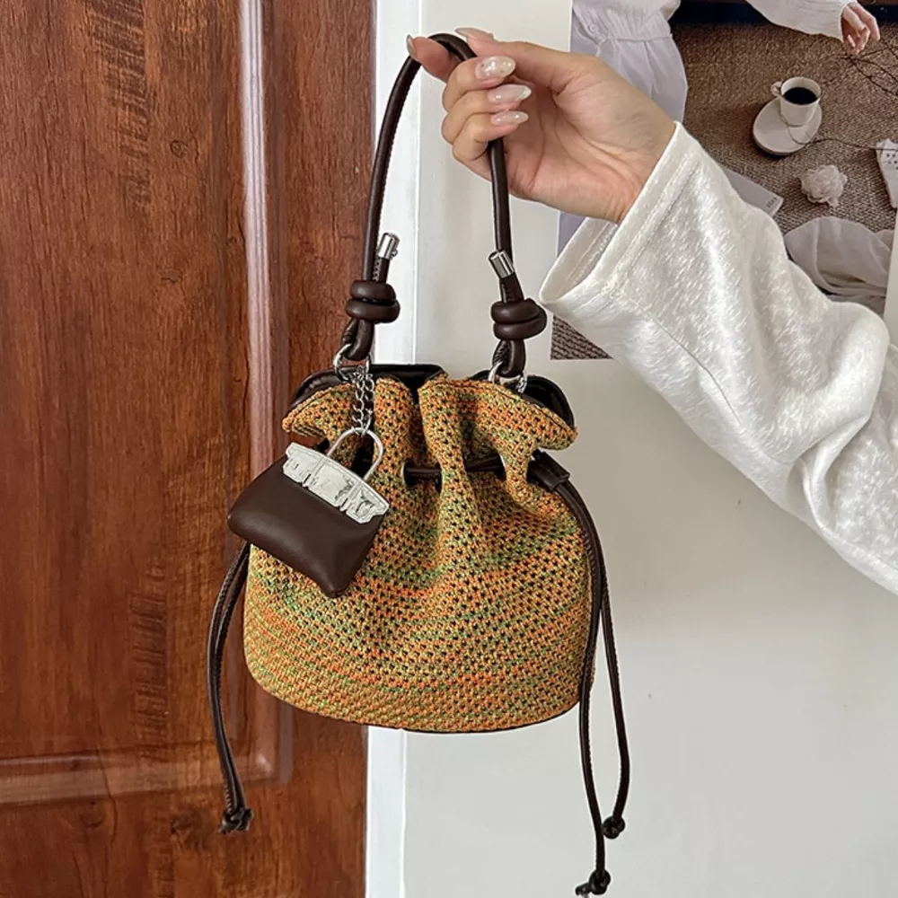 Woven Drawstring Crossbody Bag, image 2
