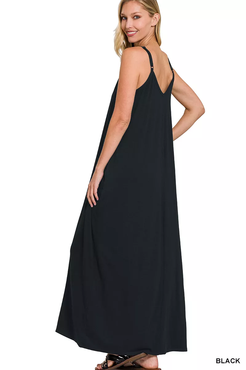 V-Neck Cami Maxi Dress with Side Pockets, image 3