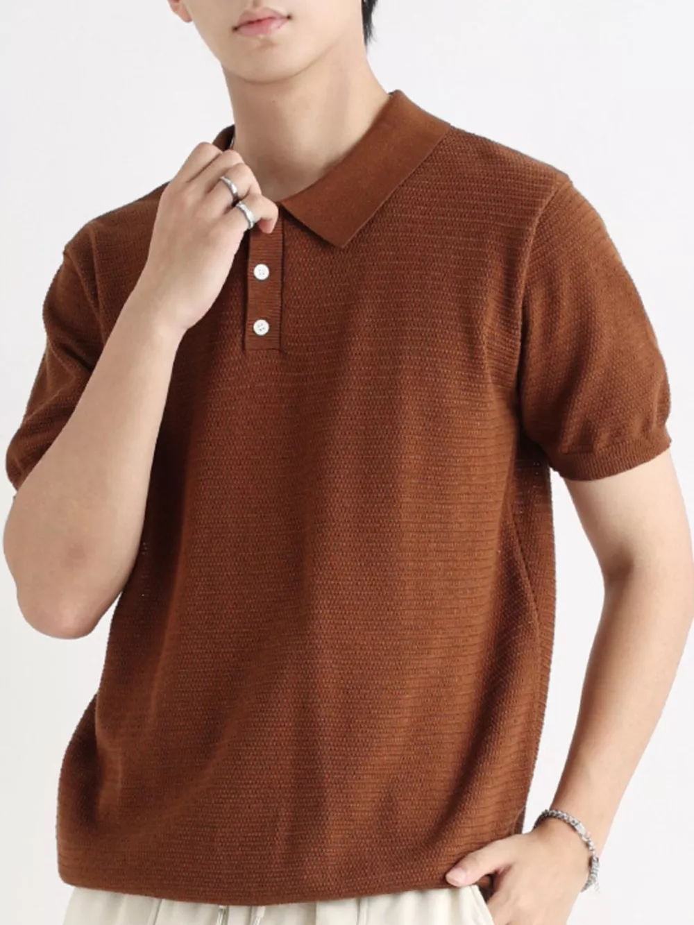 Men's Plus Size Button Detail Short Sleeve Polo, image 5