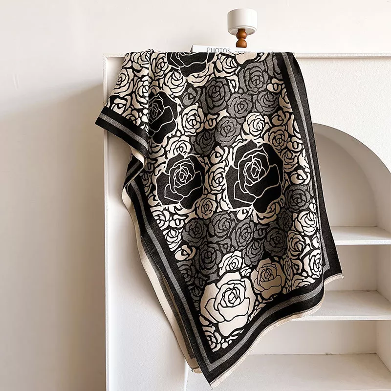 Rose Pattern Raw Hem Scarf, image 3