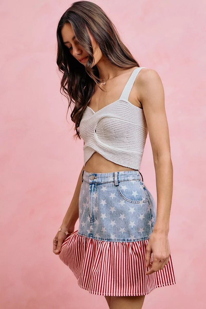 Stars And Stripes Fit And Flare Denim Mini Skirt, image 13