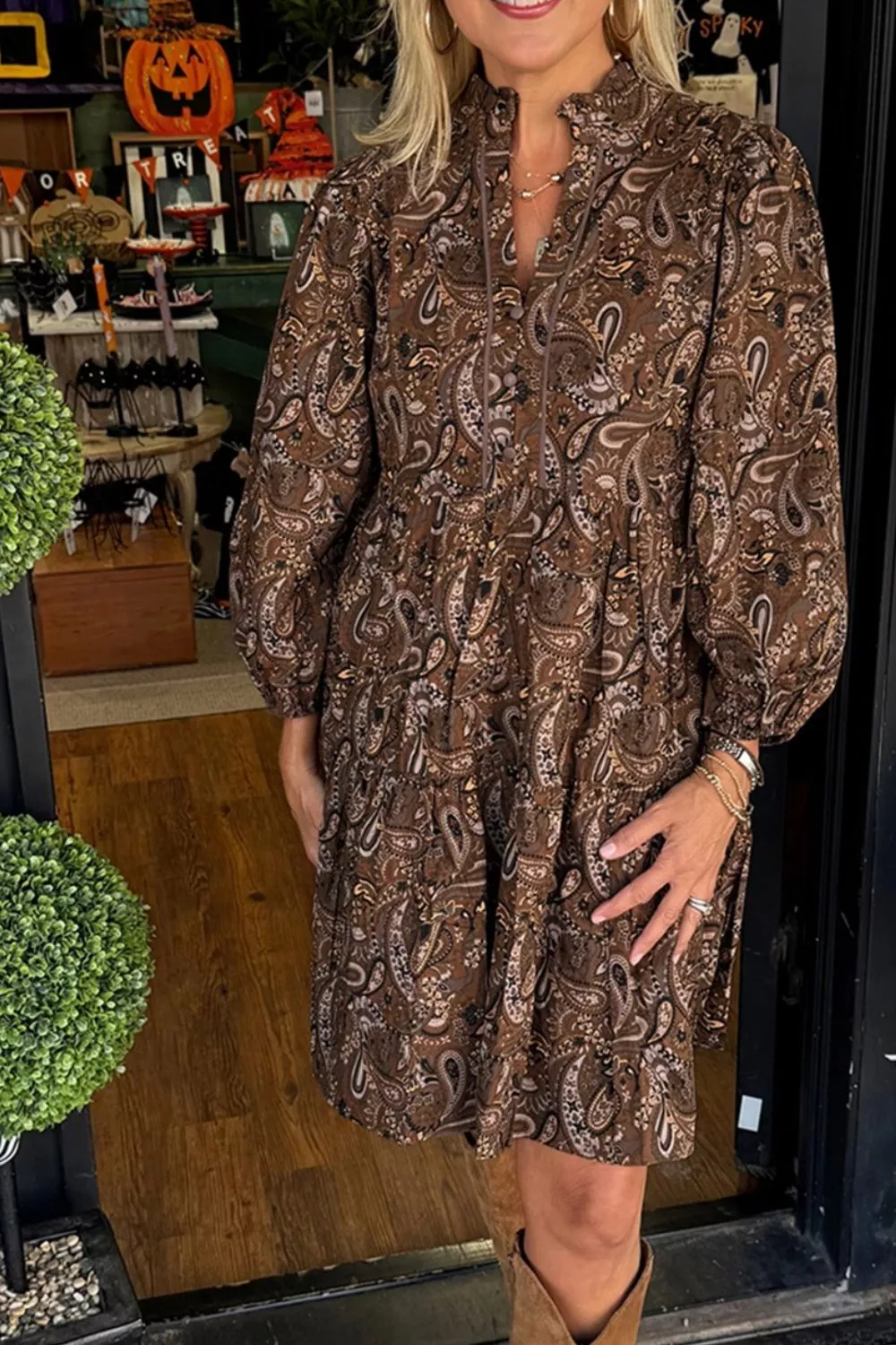 Paisley Print Notched Mini Dress, image 4