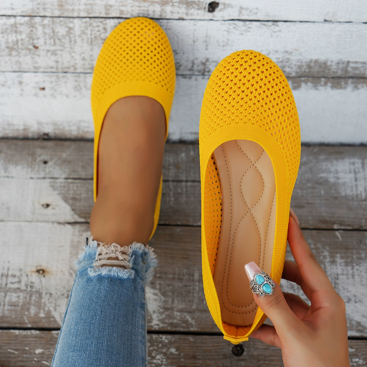 Solid Color Mesh Flat Slip-Ons, image 22