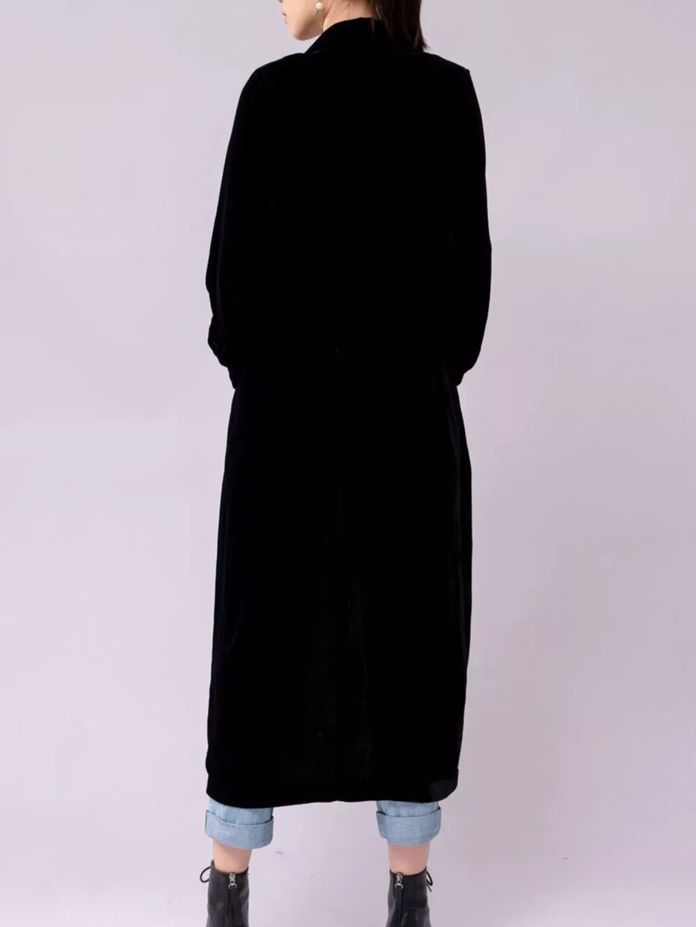 Velvet Lapel Collar Longline Coat, image 11