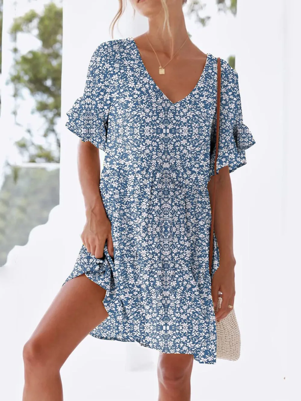 Polka Dot V-Neck Short Sleeve Mini Dress, image 4