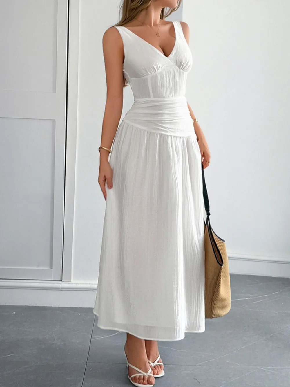 Cutout V-Neck Sleeveless Midi Dress, image 2