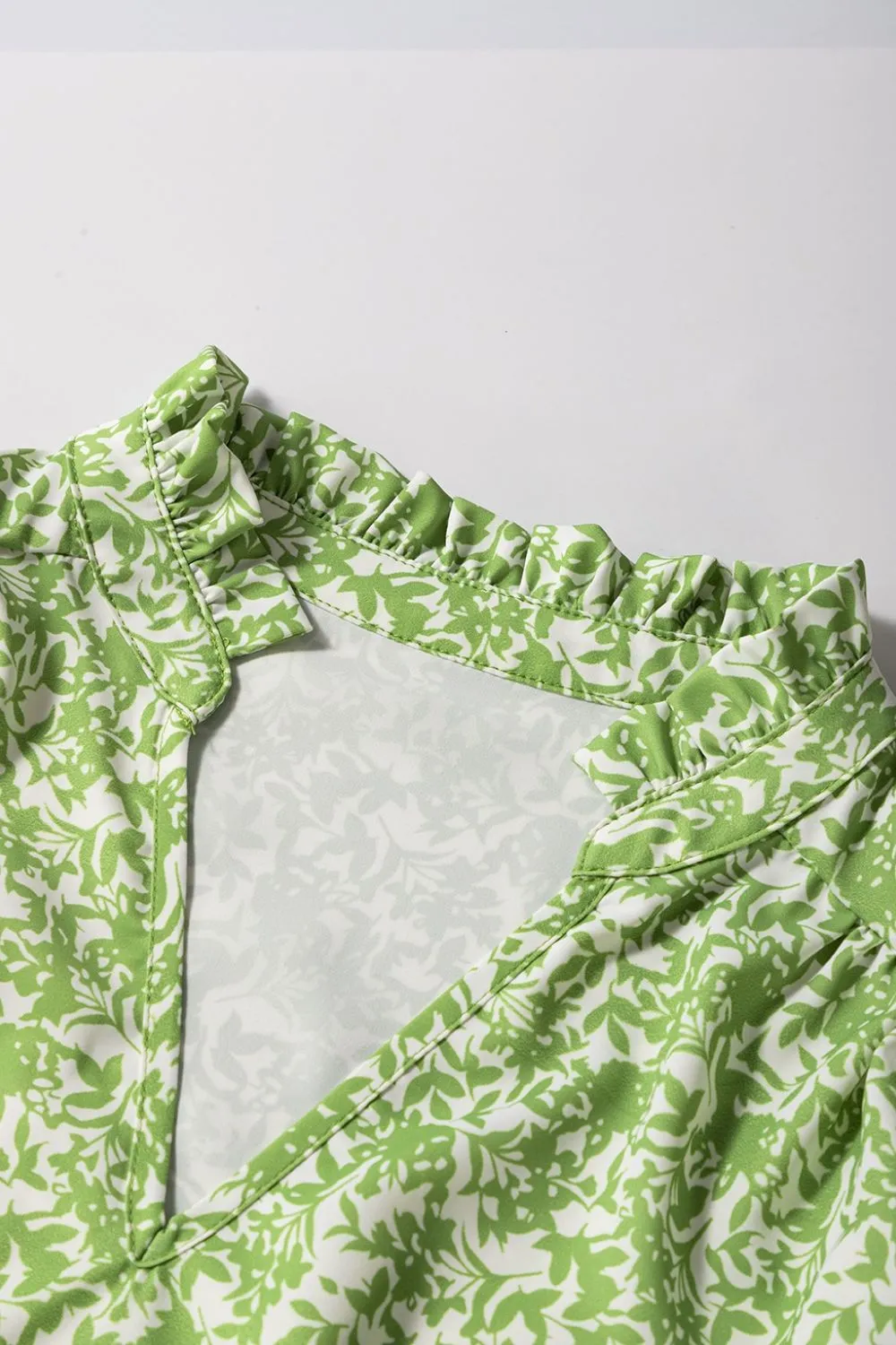 Floral Ruffle Puff Short Sleeve Frilled Notched Blouse, image 7