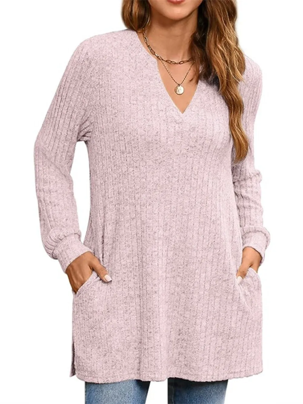 Ribbed Notched Long Sleeve T-Shirt, image 16