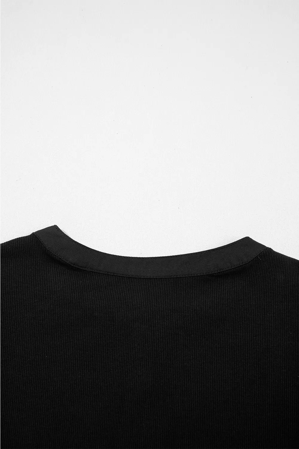 Ribbed Patchwork Puff Sleeve Half Button Placket Slim Fit Top, image 6