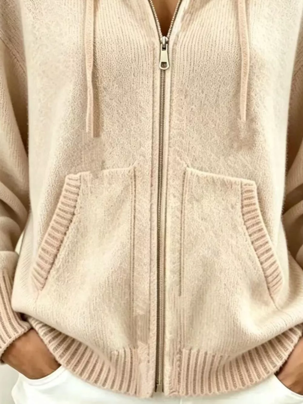 Zip-Up Hooded Knit Cardigan, image 5