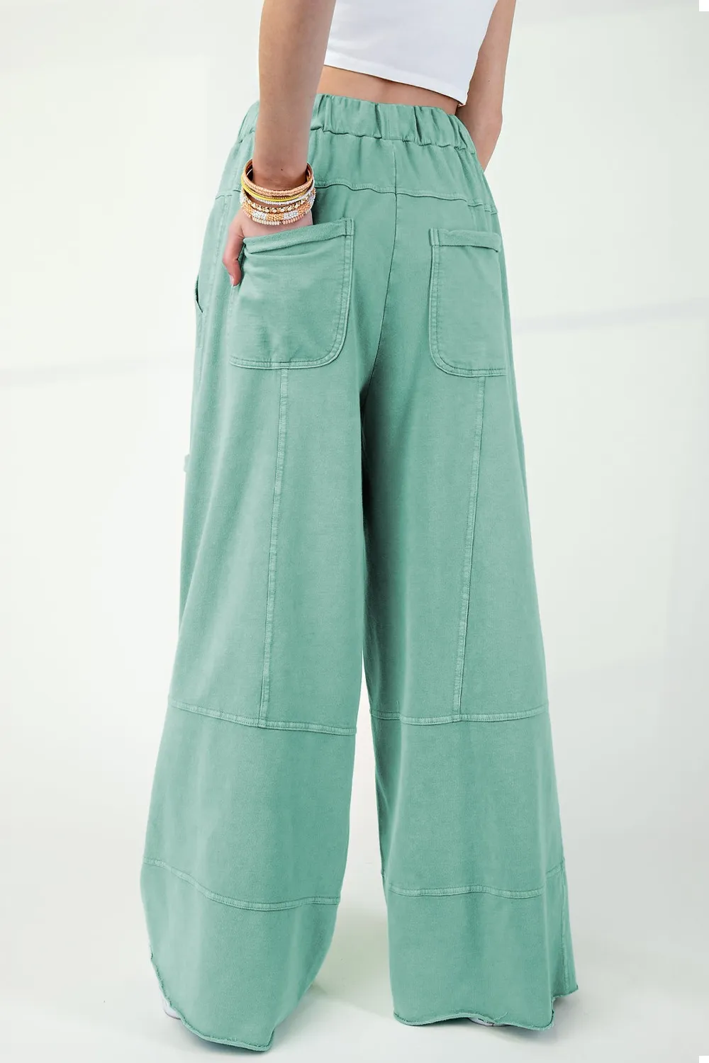 Mineral Wash Exposed Seam Drawstring High Waist Wide Leg Cargo Pants, image 22