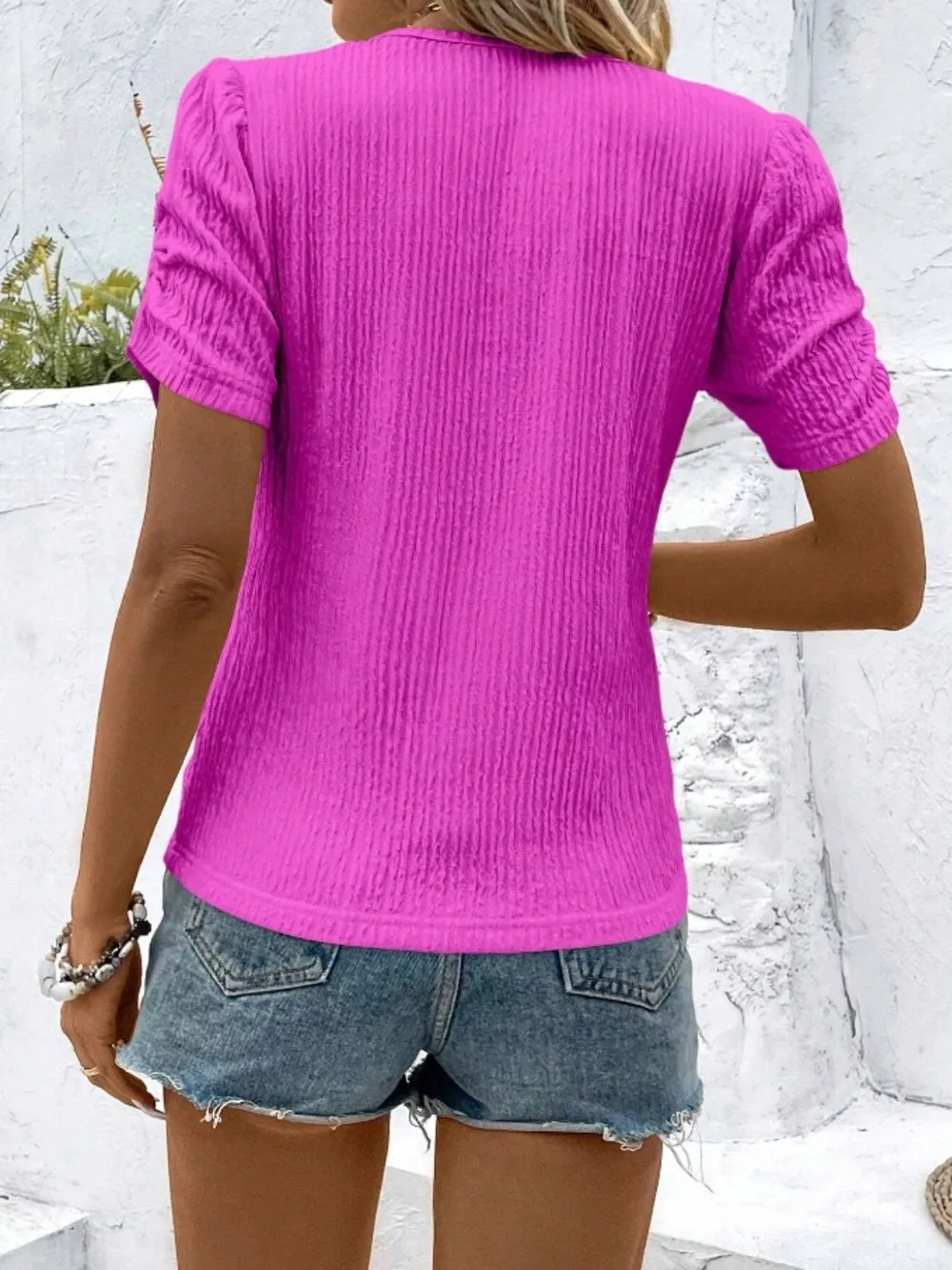 Ruched Round Neck Short Sleeve Top, image 17