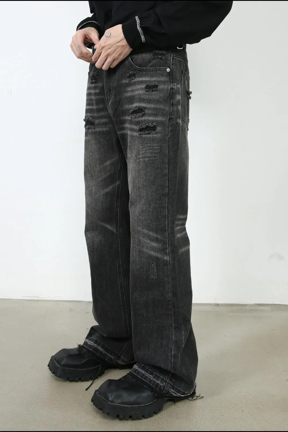 Men's Frayed Hem Bootcut Jeans, image 3