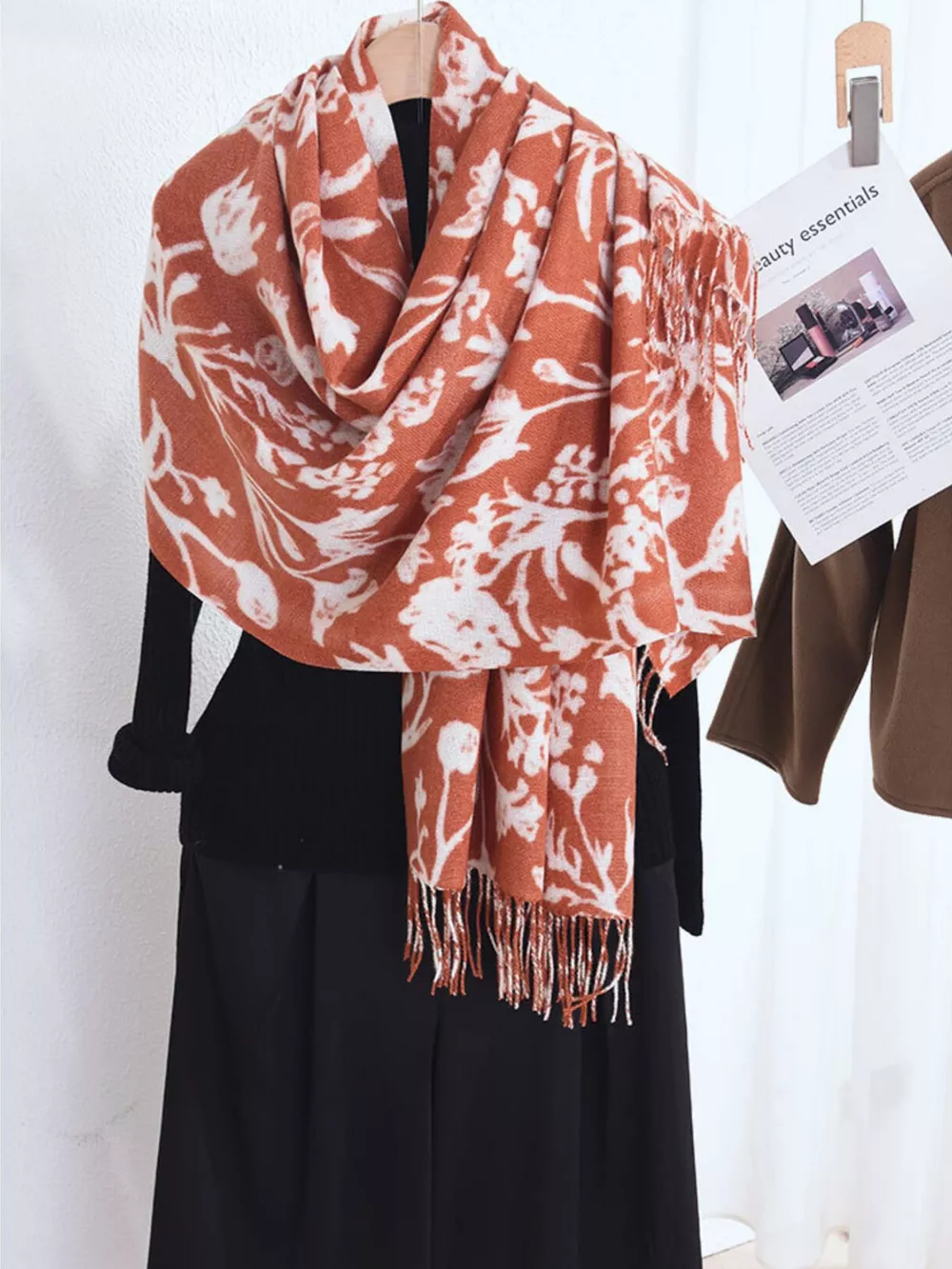 Floral Print Scarf with Fringe Detail, image 6