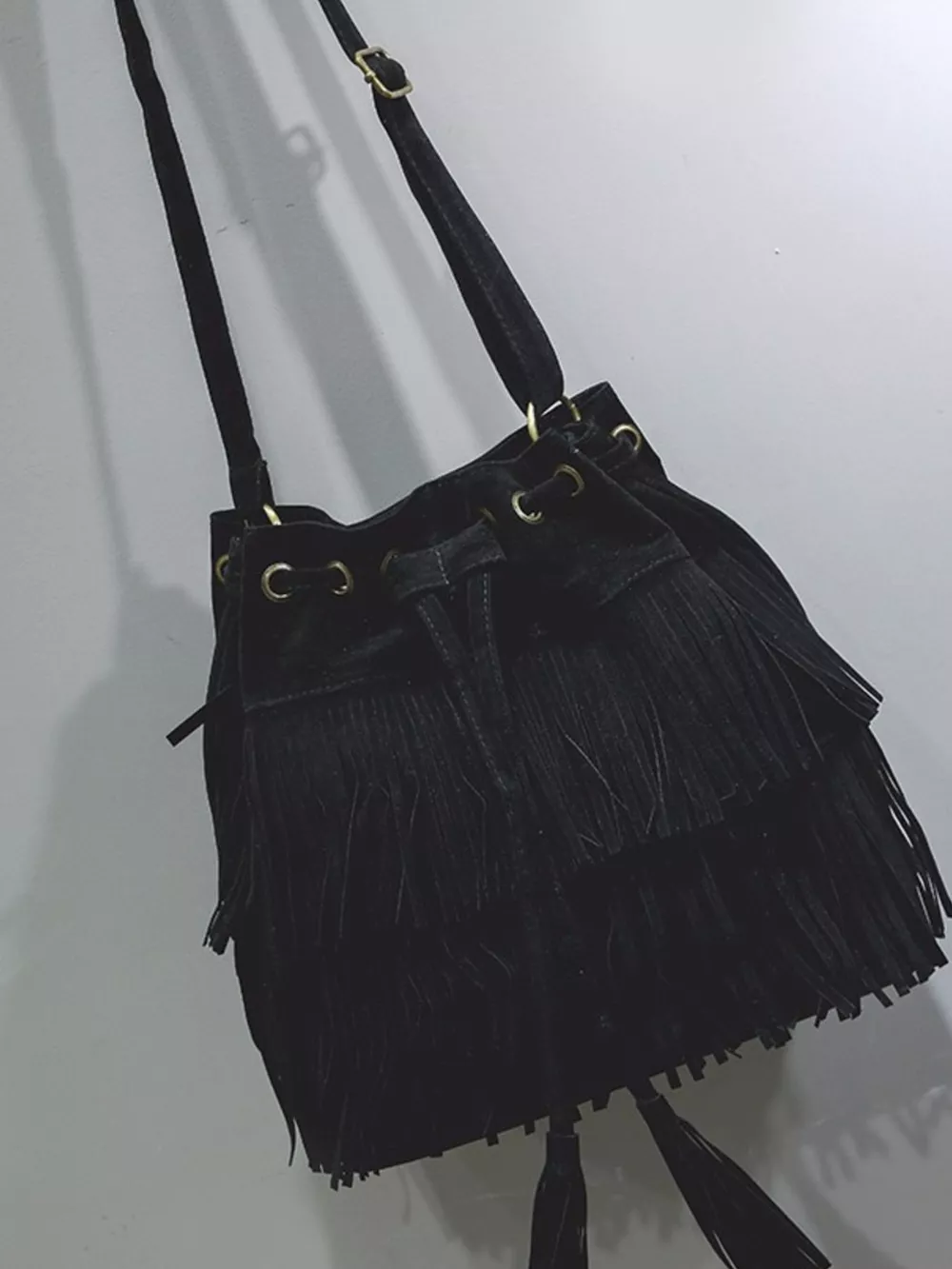 Fringe Drawstring Crossbody Bag