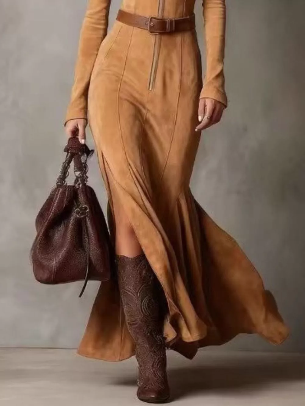 Full Size Slit Zip Front Long Sleeve Dress Plus Size, image 5